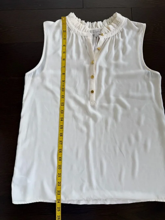 LOFT Ivory Ruffle Neck Shell - Picture 5 of 7